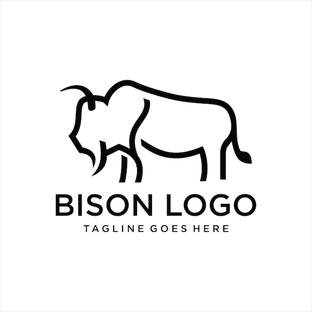 Bison line drawing logo icon label Decorative elements in trendy line style