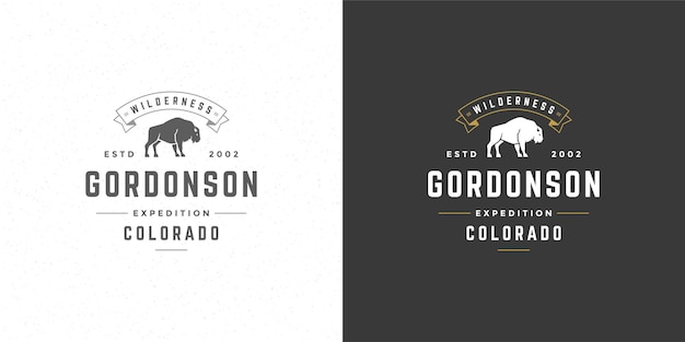 Bison logo emblem vector illustration silhouette for shirt or print stamp. Vintage typography badge or label design.