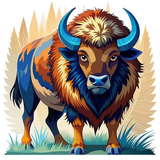 bisons animal white backround vector illustration