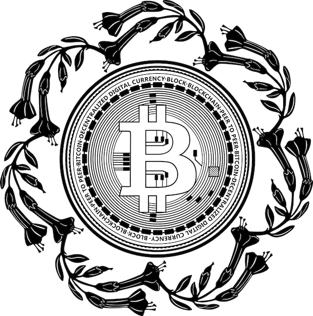 bitcoin black outline logo with floral frame handmade silhouette collection model nr 147