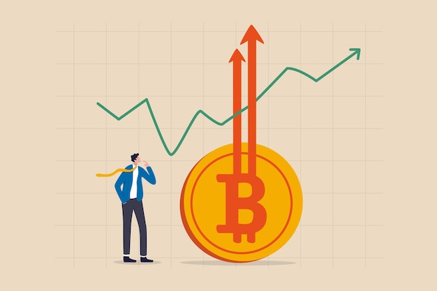 Bitcoin BTC price soaring sky high hit illustration