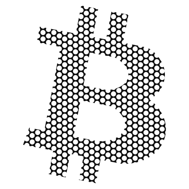 Bitcoin BTC sign silhouette from holey mesh isolated on white background BTC symbol of modern digital gold and money