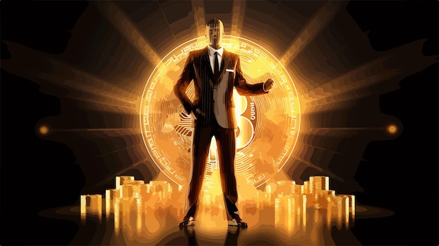 Vector bitcoin businessman with light spot effect