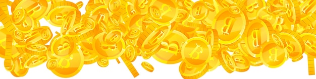 Bitcoin coins falling Cryptocurrency scattered