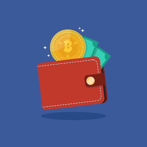 Bitcoin cryptocurrency with wallet. Vector illustration