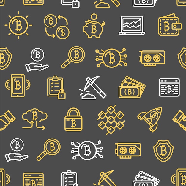 Bitcoin Currency Seamless Pattern Background on a White Vector