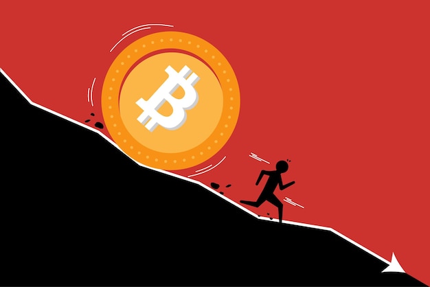 Bitcoin falling down from top Bitcoin crash concept vector