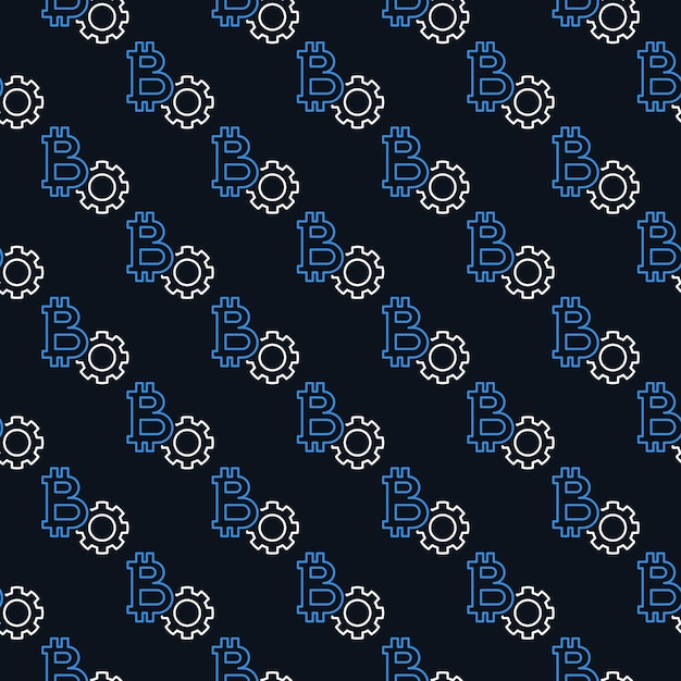 Vector bitcoin and gear vector crypto currency settings seamless pattern in thin line style