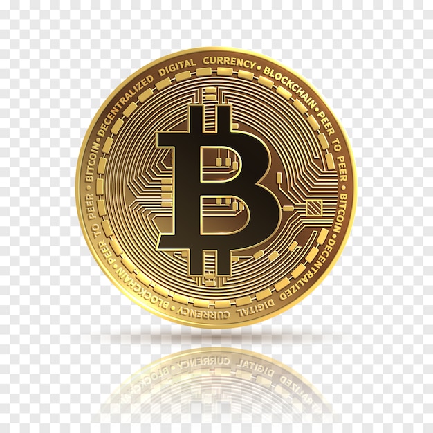 Bitcoin. Golden cryptocurrency coin. Electronics finance money symbol.