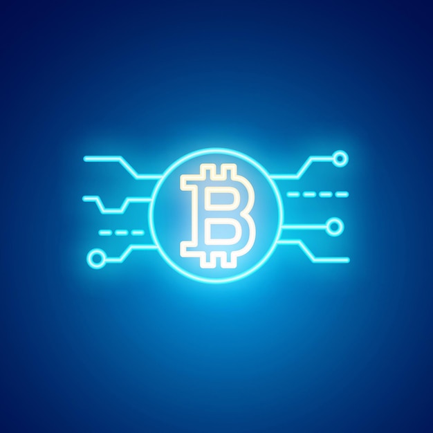 Bitcoin Icon Neon Style with abstract background