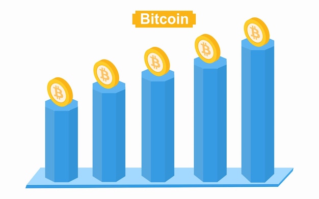 Vector bitcoin isometric growth graph a bitcoin growth and increase concept vector illustration