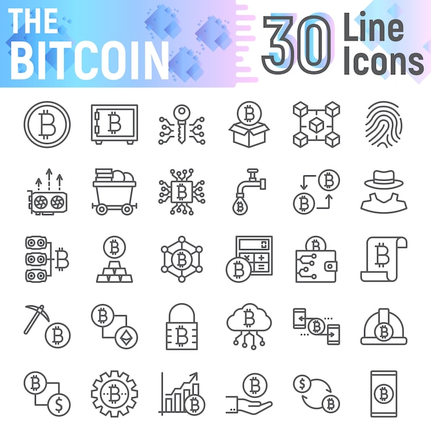 Bitcoin line icon set, cryptocurrency symbols collection