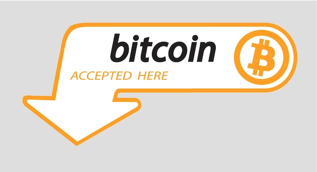 Bitcoin logo of crypto currency with an inscription accepted here on a white background Block sticker for slabbarking organizations for web pages or printing Logo bitcoins Vector illustration