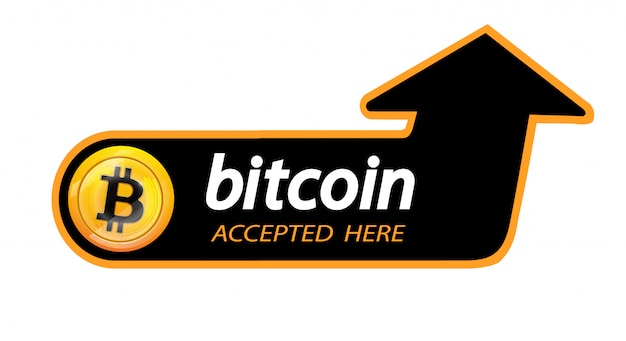 Bitcoin logo of crypto currency with an inscription accepted here 