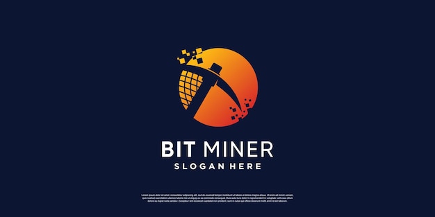 Bitcoin miner logo with modern creative concept Premium Vector