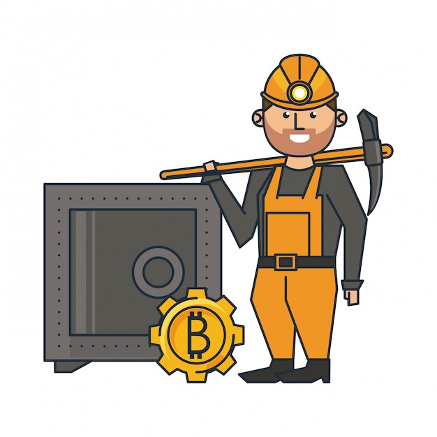 Bitcoin mining strongbox and worker with pick