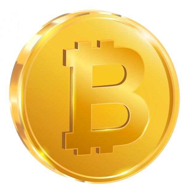 Bitcoin one gold coin. Isolated on white