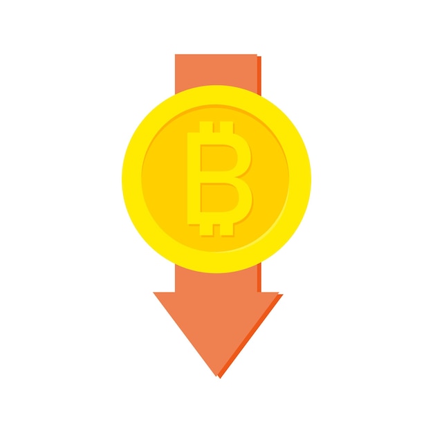 Bitcoin sign symbol with falling arrow Negative dynamics in crypto market cryptocurrency crash crisis icon