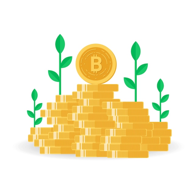 Bitcoin stack with growth fund Flat icon Vector illustration