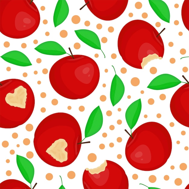 A bitten red apple bright summer seamless pattern