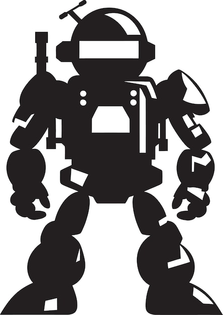 Vector bitty battler cute tiny combat bot symbol miniature guardian black vector combat robot emblem