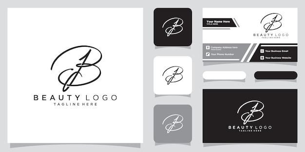 BJ Initial handwriting logo vector with business card design Premium Vector