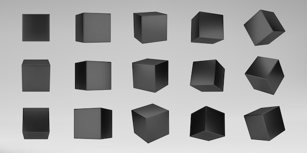 Black 3d modeling cubes set with perspective isolated