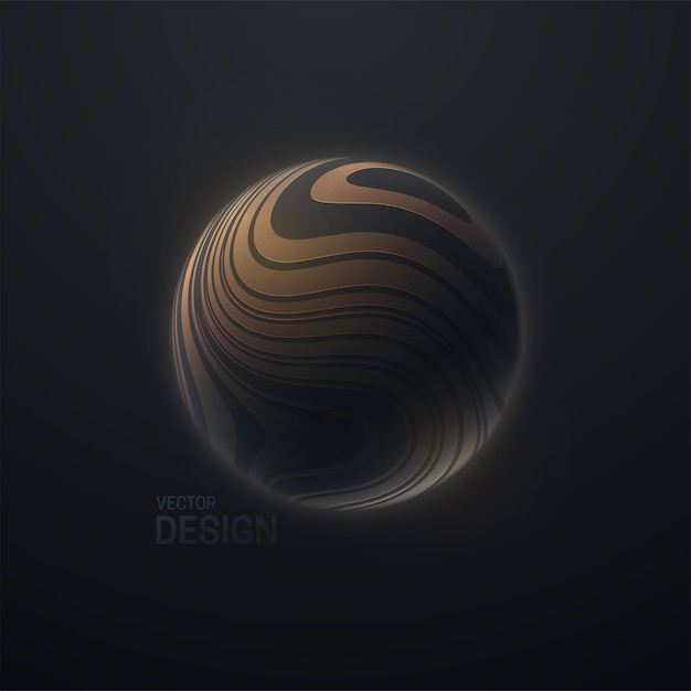 Vector black 3d sphere textured with wavy striped pattern