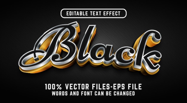 Black 3d text effect. editable text effect with golden and silver style premium vectors