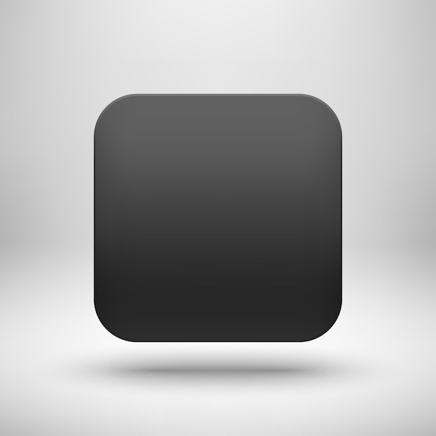 Black abstract app icon blank button template with realistic shadow and light background