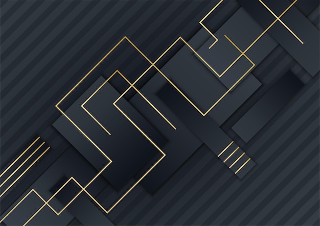 Black abstract presentation background. Black gold background overlap dimension abstract geometric modern. Elegant navy black gold background with overlap layer. Suit for business and corporate