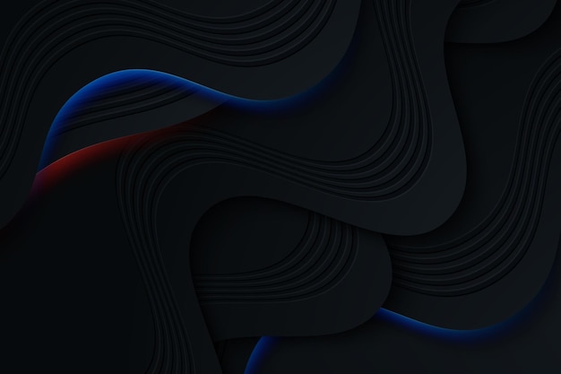 Black abstract wavy background with blue and red light decoration