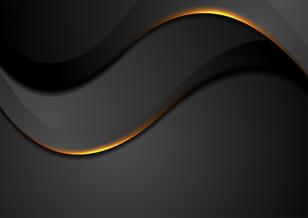 Black abstract wavy background with orange fiery light Vector design