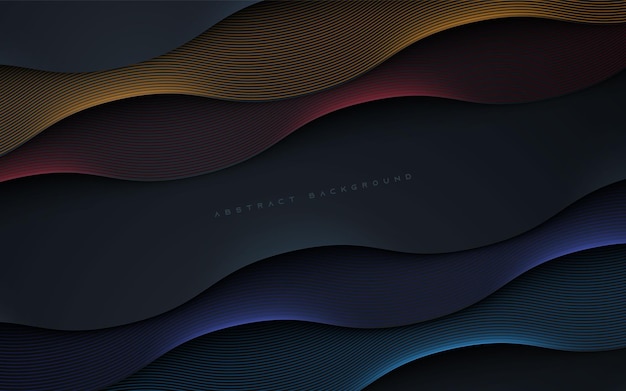 Black abstract wavy dimension background with color light