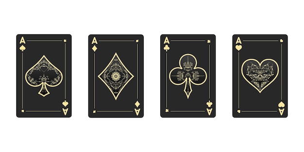 Black Aces deck of cards With Distinct Vintage Designs isolated on a White Background