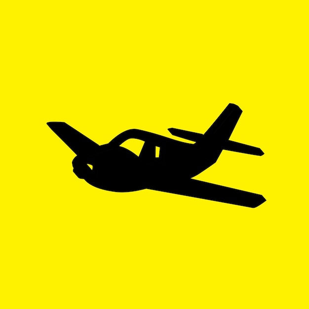 Black Airplane on fly and yellow background.