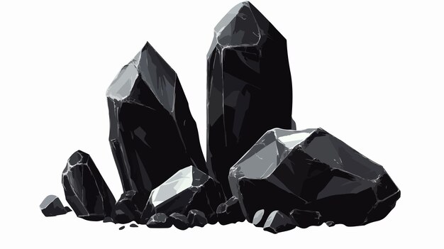 Vector black anthracite crystal mineral rock formation on white background