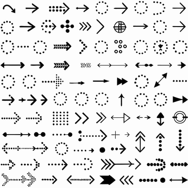 Vector black arrows guide direction with dots and lines