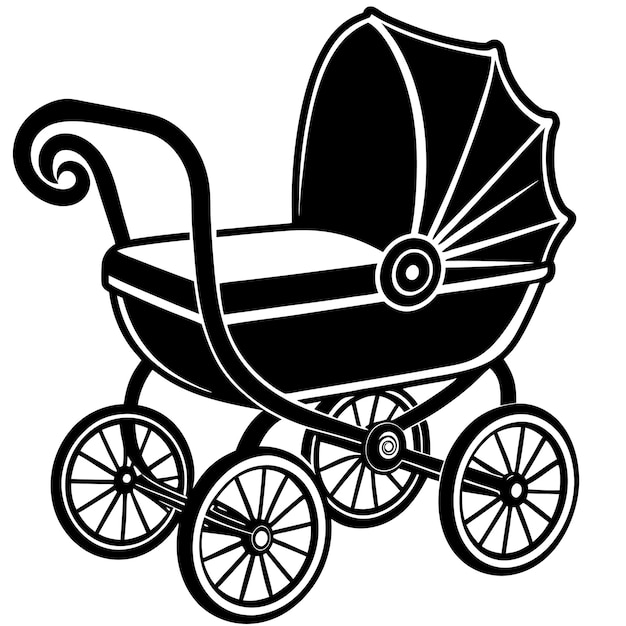 Vector a black baby carriage baby stroller for a newborn cartoon pram illustrated