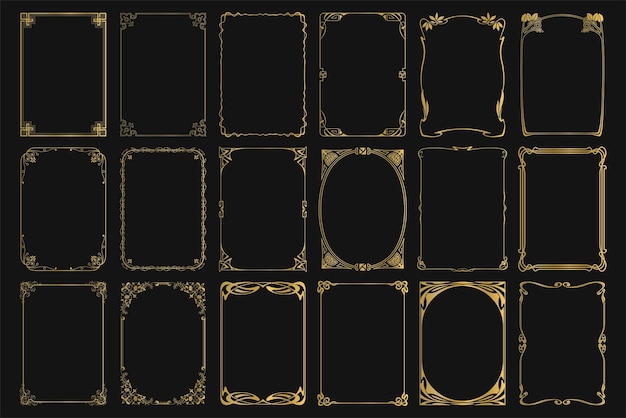 Black background gold photo frame picture frame and border set