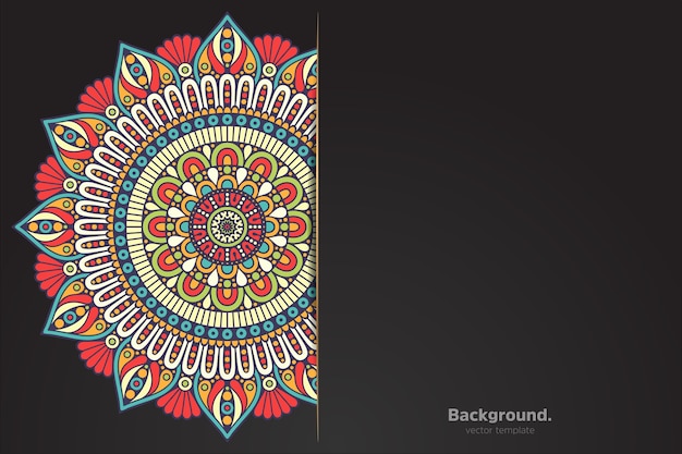 Black background with Abstract oriental mandala