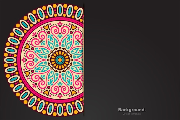 Black background with Abstract oriental mandala