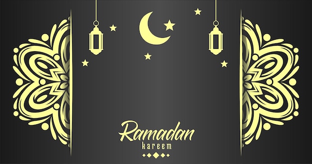 A black background with a banner for ramadan kareem.