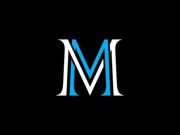 A black background with a blue m on it