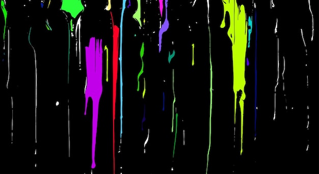 a black background with colored splatters and purple and green paint