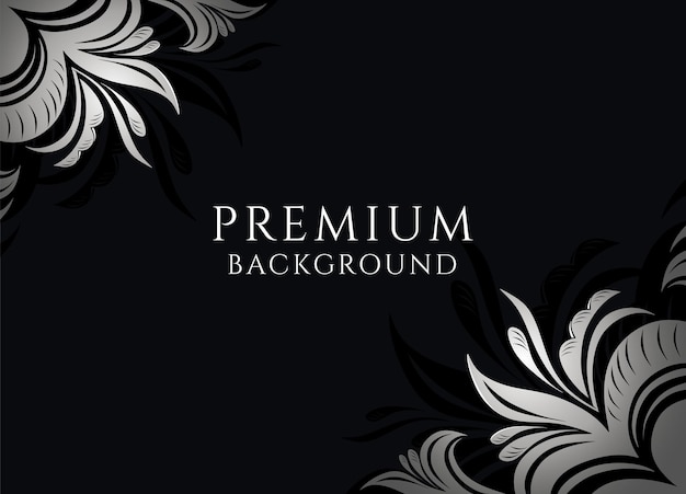 Vector black background with elegant stylized silver flowers in the corners a template for covers