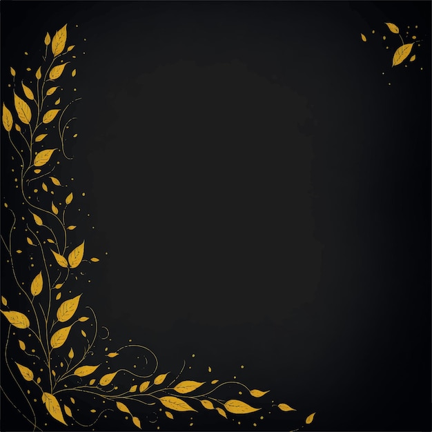 Vector a black background with a gold leaf pattern