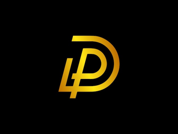 Black background with gold letters d and p in a circle