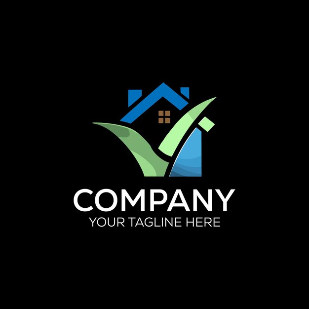 Vector a black background with a logo for a house that says company your address