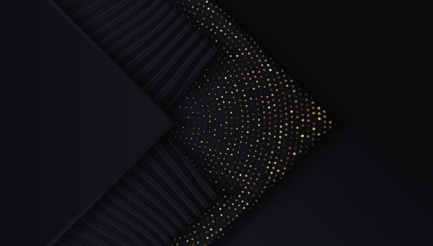 Black background with overlap layers golden light dots